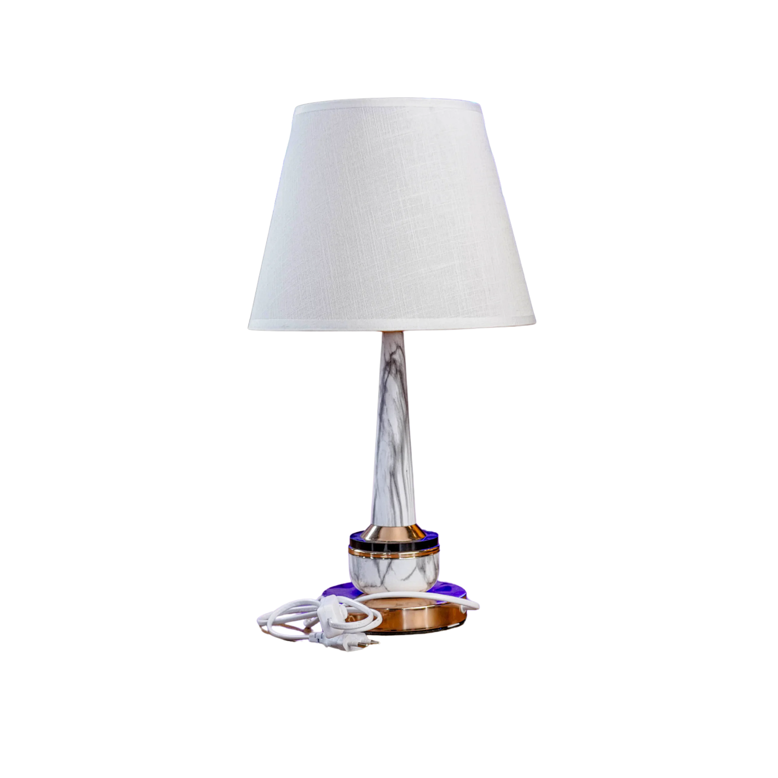 White Marble Table Lamp with Gold Accents