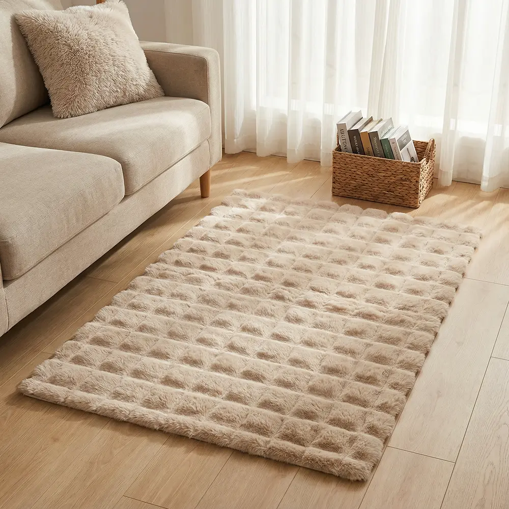 Beige Rectangular Shape 60x90cm Cloud Fur Rug