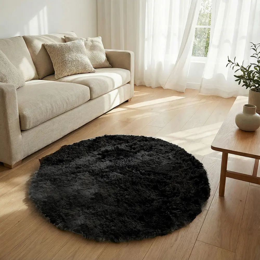 Black Round Shape 100cm Fur Rug
