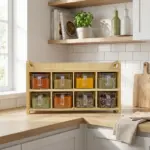 BrewBox Elegance Wooden Mug Organizer with Glass Cups1