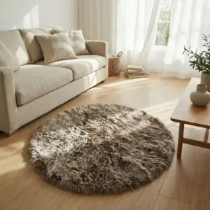 Brown Round Shape 120cm Fur Rug