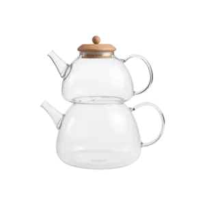Double Layer 1L & 1.5L Stackable Glass Teapot Set