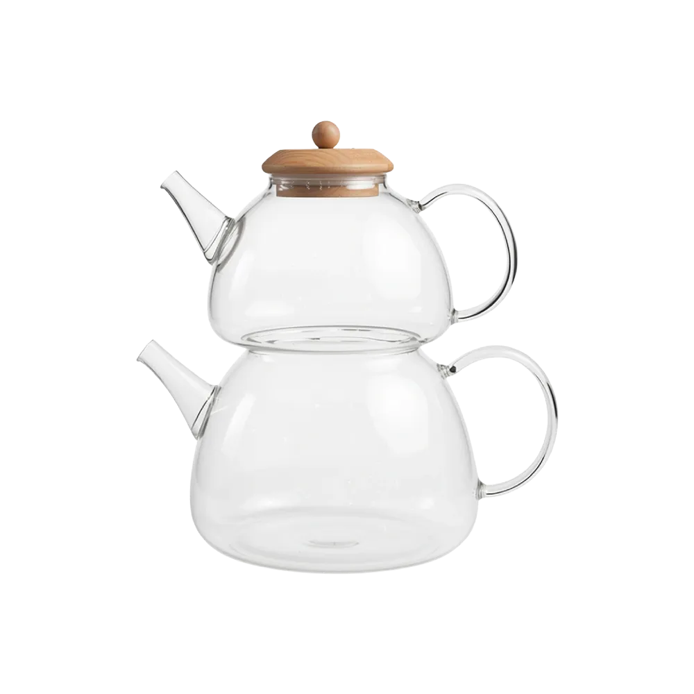 Double Layer 1L & 1.5L Stackable Glass Teapot Set
