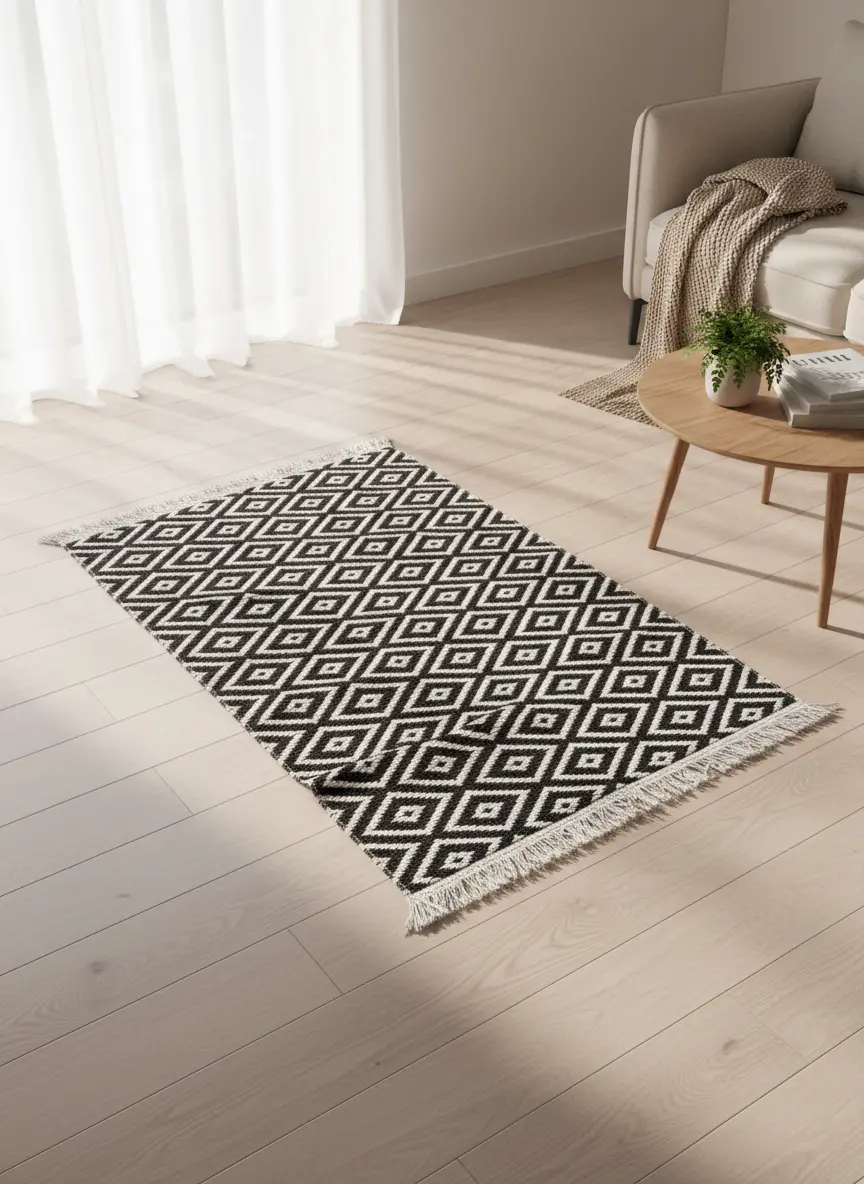 Dual Side 125x80cm Geometric Brown & White Carpet