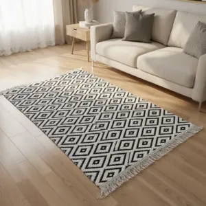 Dual Side 125x80cm Geometric Brown & White Carpet1