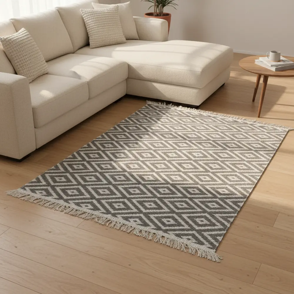 Dual-Side-125x80cm-Geometric-Gray-&-White-Carpet Dual Side 125x80cm Geometric Gray & White Carpet