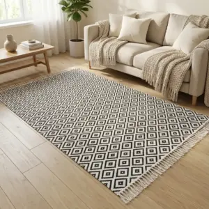 Dual Side 160x250cm Geometric Style Black & White Carpet
