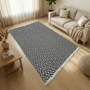Dual Side 160x250cm Geometric Style Black & White Carpet1