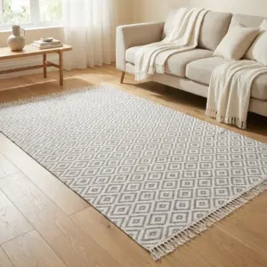Dual Side 160x250cm Geometric Style Grey & White Carpet