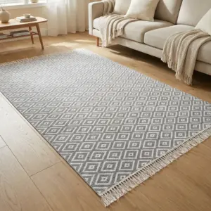 Dual Side 160x250cm Geometric Style Grey & White Carpet1