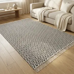 Dual Side 180x280cm Geomatric Style Black & White Carpet
