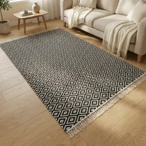 Dual Side 180x280cm Geomatric Style Black & White Carpet1