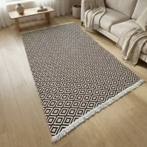 Dual Side 180x280cm Geomatric Style Brown & White Carpet1