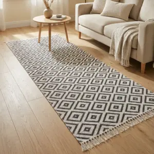 Dual Side 200x80cm Geaometric Brown & White Carpet1