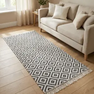 Dual Side 200x80cm Geometric Black & White Carpet