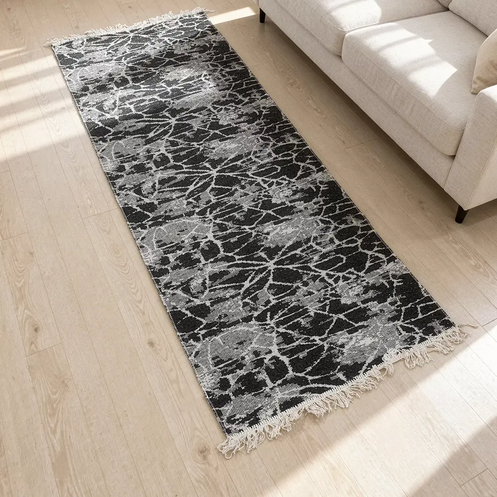Dual Side 200x80cm Veinstone Black and White Carpet1
