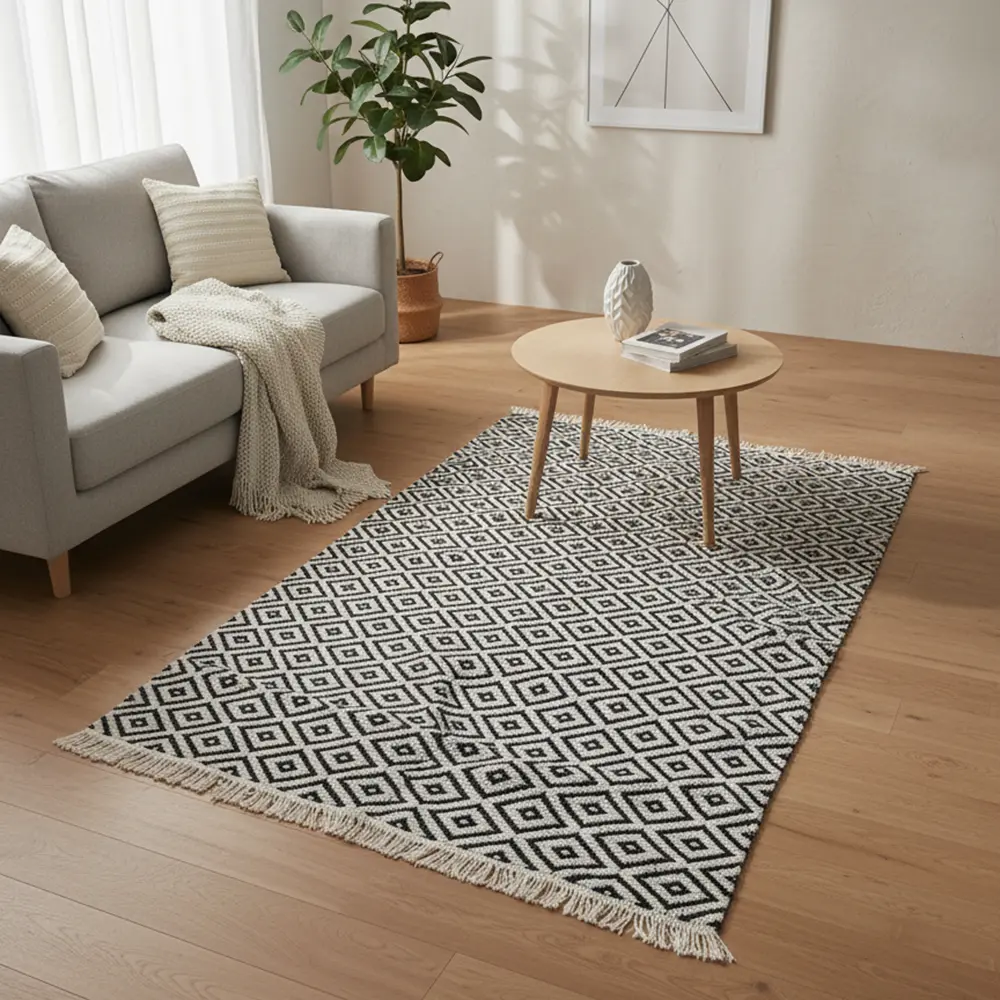 Dual Side 215x140cm Geometric Black & White Carpet