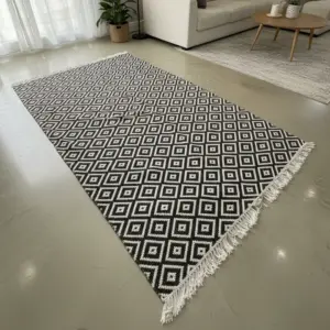 Dual Side 215x140cm Geometric Brown & White Carpet