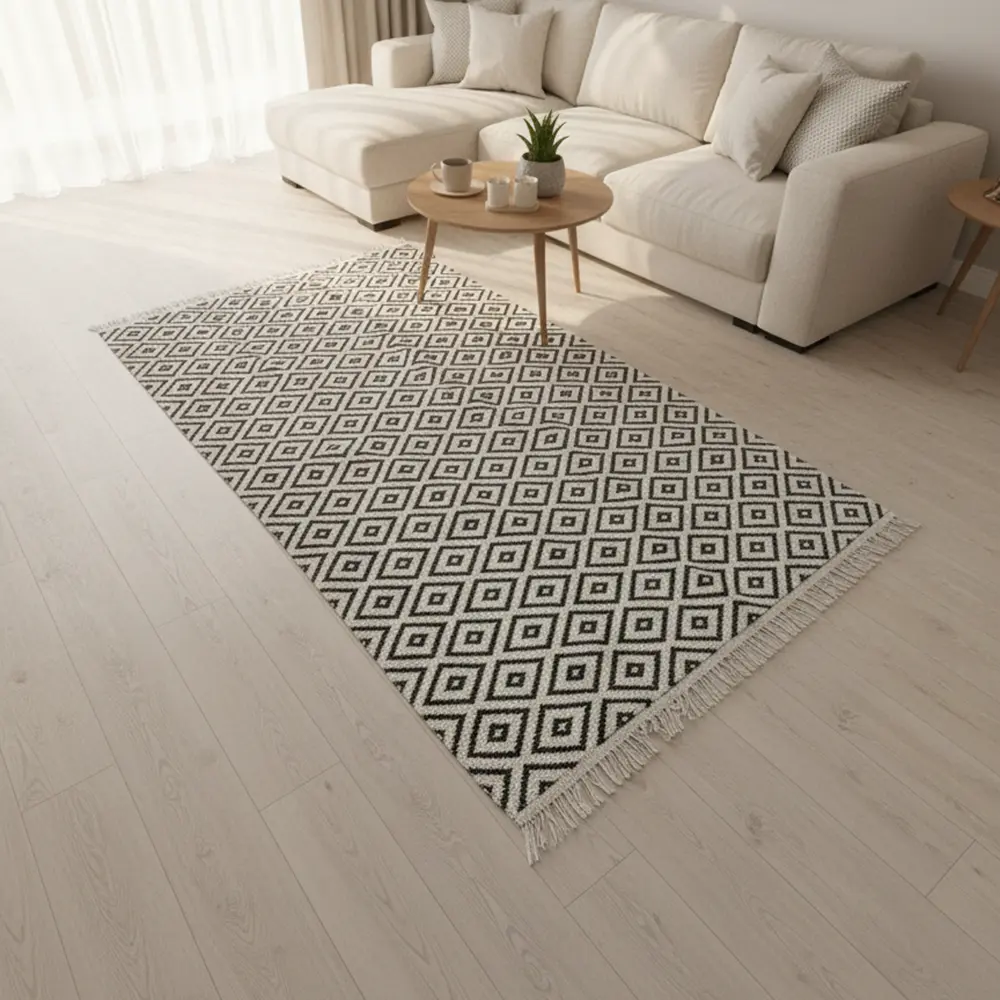 Dual Side 215x140cm Geometric Brown & White Carpet1