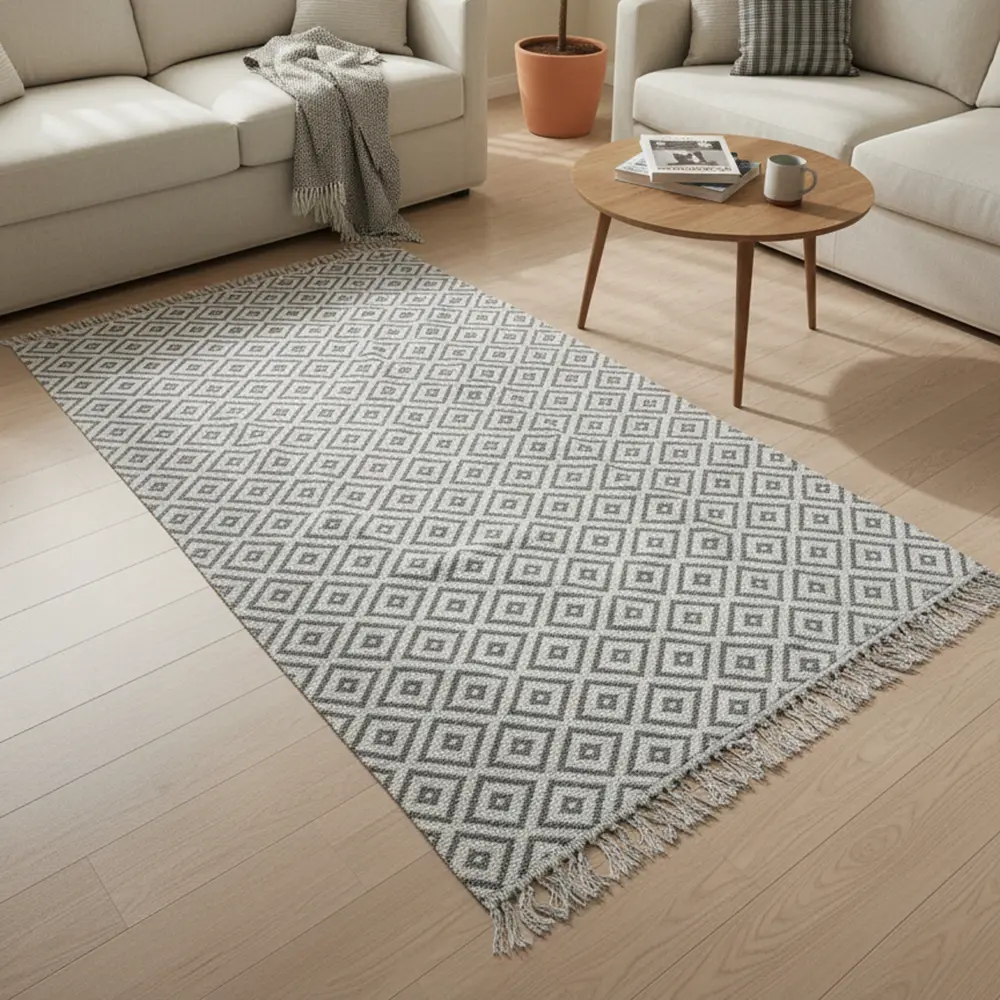 Dual-Side-215x140cm-Geometric-Gray-&-White-Carpet Dual Side 215x140cm Geometric Gray & White Carpet