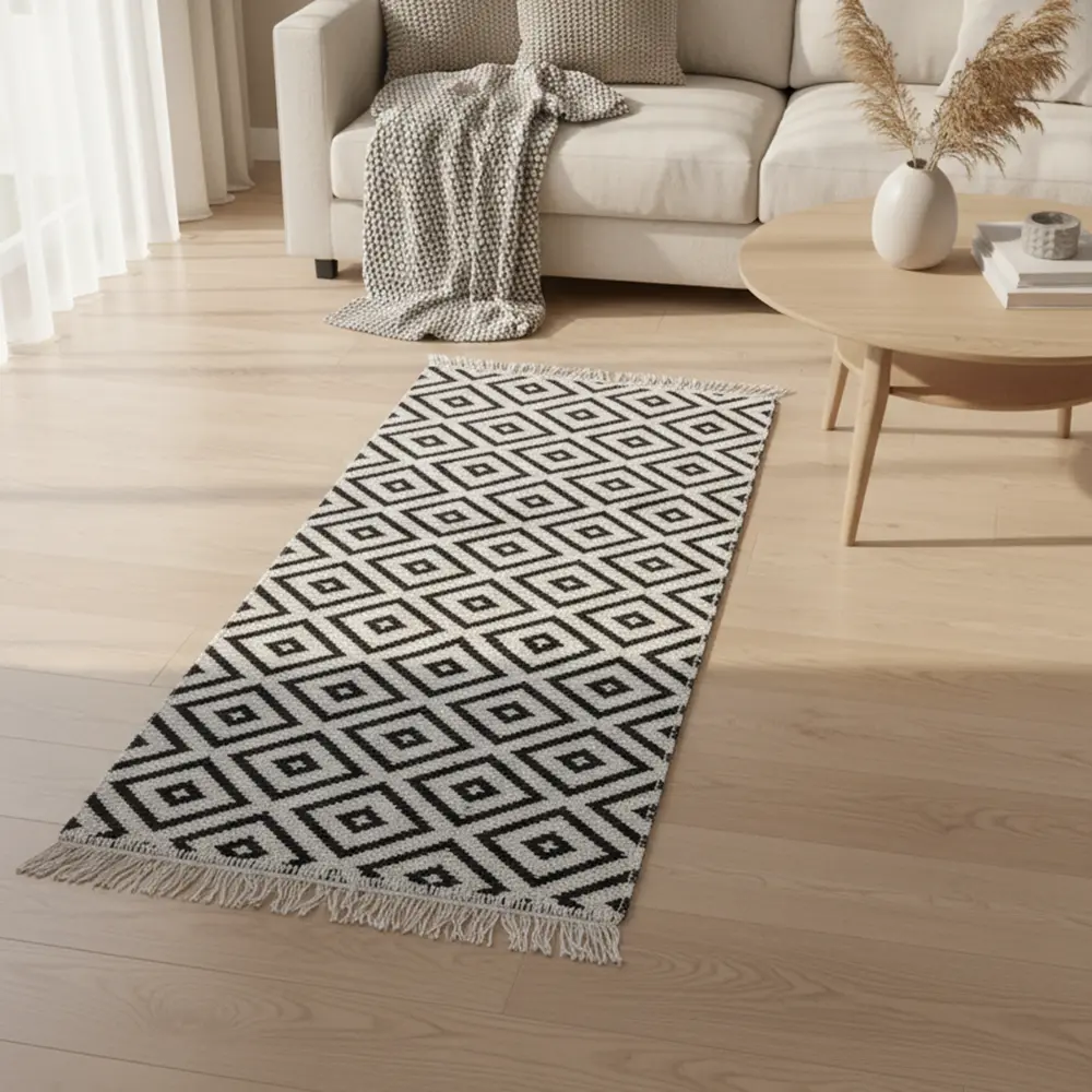 Dual-Side-60x120cm-Geomatric-Style-Brown-&-White-Carpet Dual Side 60x120cm Geomatric Style Brown & White Carpet