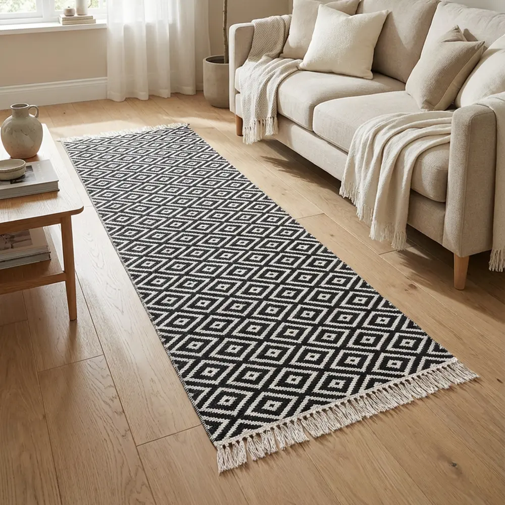 Dual-Side-80x300cm-Geometric-Style-Black-&-White-Carpet Dual Side 80x300cm Geometric Style Black & White Carpet