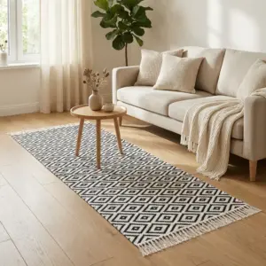 Dual Side 80x300cm Geometric Style Black & White Carpet1