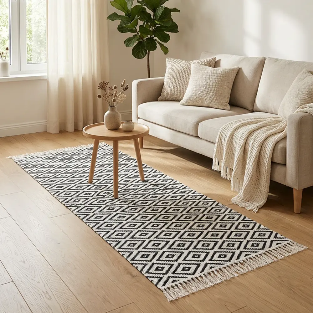 Dual-Side-80x300cm-Geometric-Style-Black-&-White-Carpet1 Dual Side 80x300cm Geometric Style Black & White Carpet1