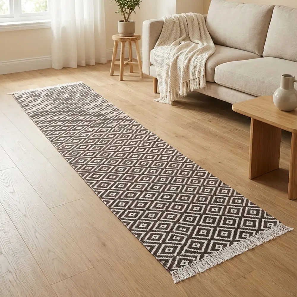 Dual-Side-80x300cm-Geometric-Style-Brown-&-White-Carpet Dual Side 80x300cm Geometric Style Brown & White Carpet