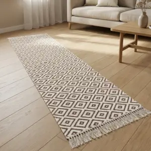 Dual Side 80x300cm Geometric Style Brown & White Carpet1