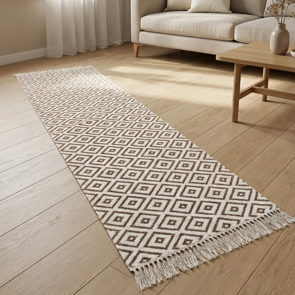 Dual-Side-80x300cm-Geometric-Style-Brown-&-White-Carpet1 Dual Side 80x300cm Geometric Style Brown & White Carpet1