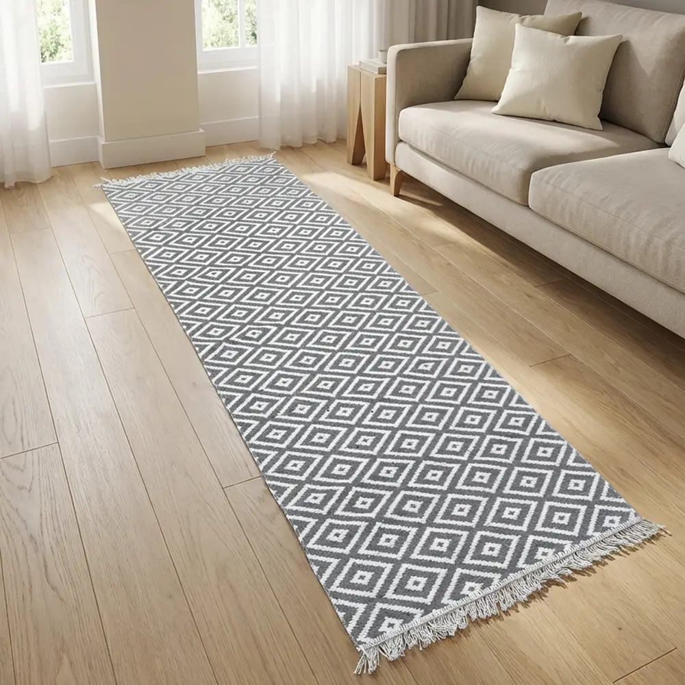 Dual-Side-80x300cm-Geometric-Style-Grey-&-White-Carpet Dual Side 80x300cm Geometric Style Grey & White Carpet