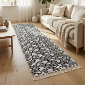 Dual Side 80x300cm Stone Style Black & White Carpet1