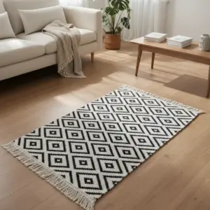 Dual Side 90x60cm Geometric Black & White Carpet1