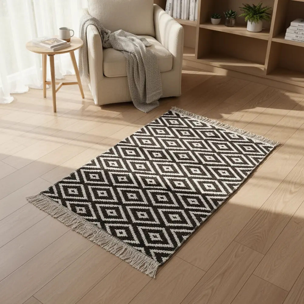 Dual-Side-90x60cm-Geometric-Brown-&-White-Carpet Dual Side 90x60cm Geometric Brown & White Carpet
