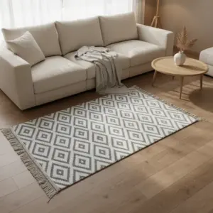 Dual Side 90x60cm Geometric Gray and White Carpet