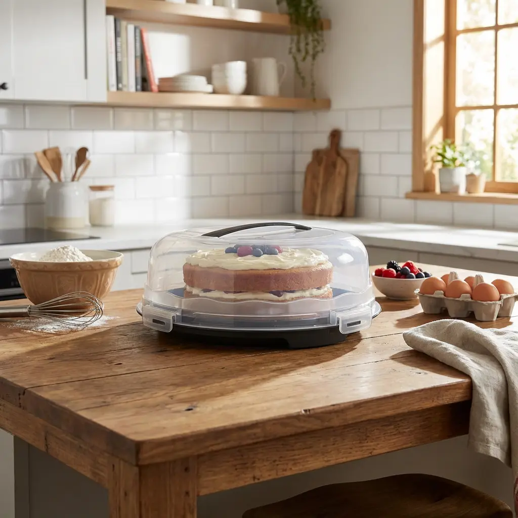 Dunya Compact Black Round Cake Carrier with Handle & Locks1