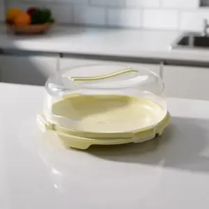 Dunya Compact Round Cake Carrier with Beige Handle & Locks1