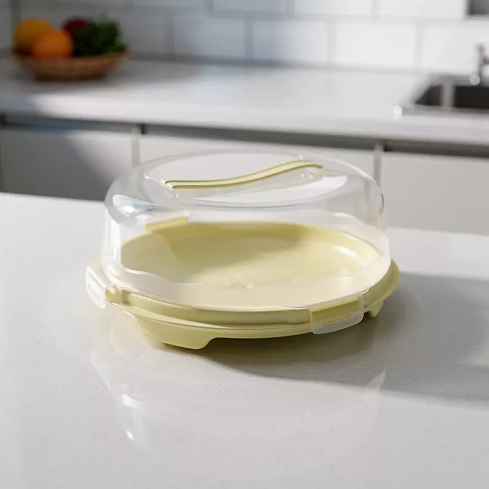 Dunya Compact Round Cake Carrier with Beige Handle & Locks1 Dunya Compact Round Cake Carrier with Beige Handle & Locks1