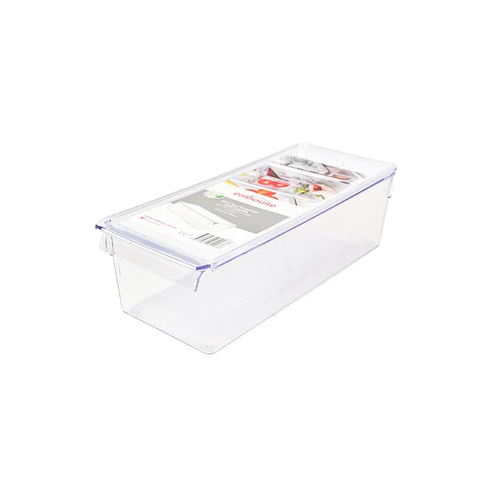 Emhouse 15x37x10cm Tall Clear Fridge Organizer Midi with Lid