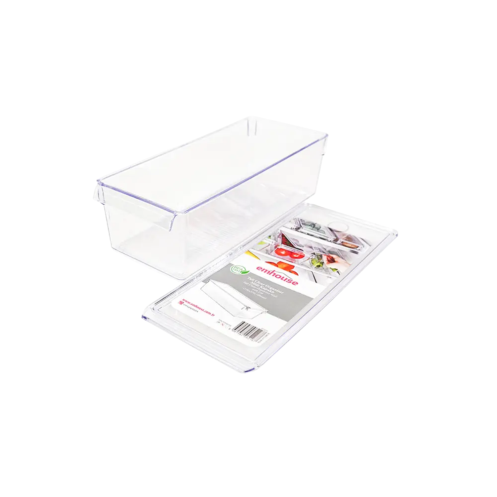 Emhouse 15x37x10cm Tall Clear Fridge Organizer Midi with Lid2