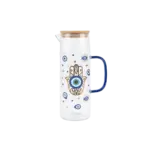 Glass 1.1L Blue Eyes Design Jug with Wooden Lid