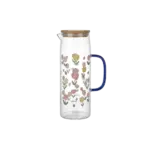 Glass 1.1L Colored Flowers Design Jug with Blue Handle