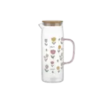 Glass 1.1L Colored Flowers Design Jug with Pink Handle