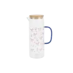 Glass 1.1L Floral Design Jug with Wooden Lid