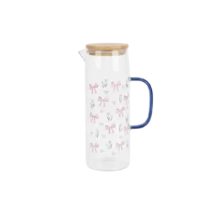 Glass 1.1L Floral Design Jug with Wooden Lid