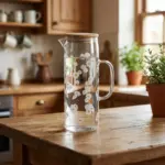 Glass-1.1L-Flowers-Design-Jug-with-Wooden-Lid1 Glass 1.1L Flowers Design Jug with Wooden Lid1