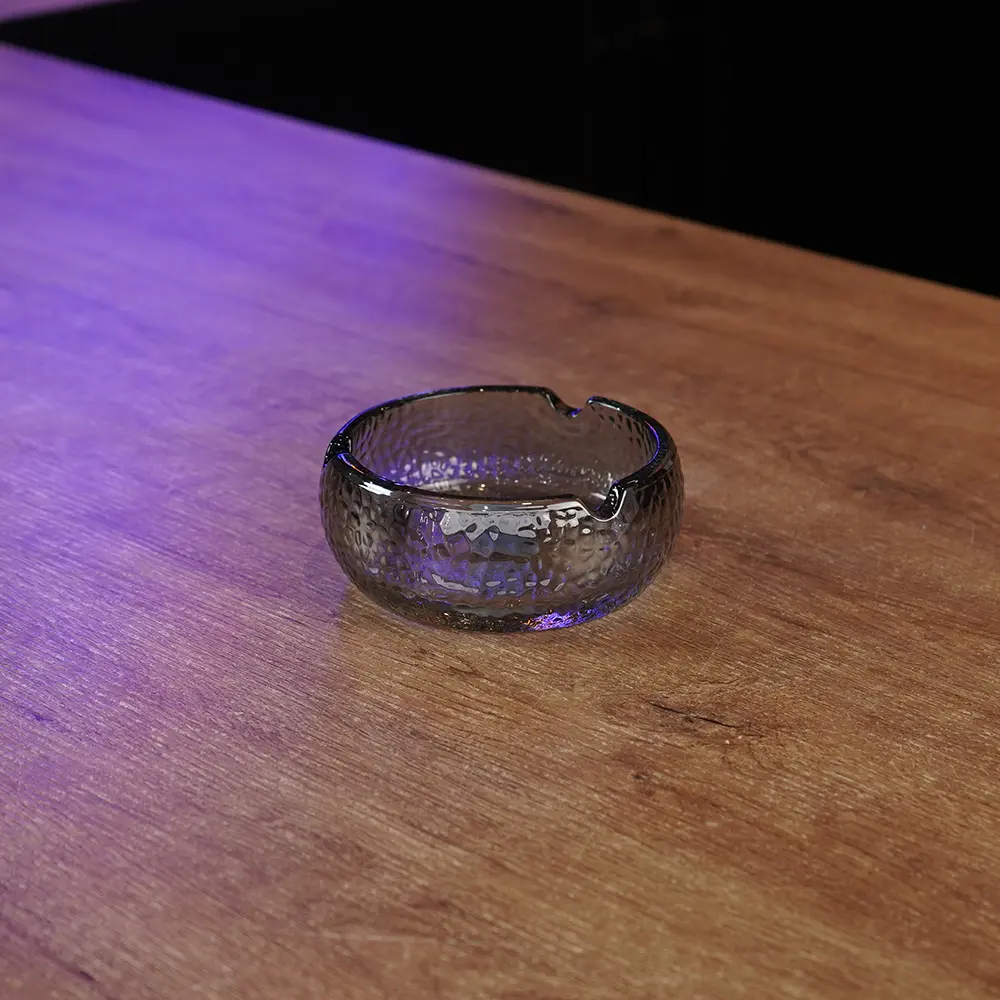 Glass 11cm Round Shaped Grey Ashtray1