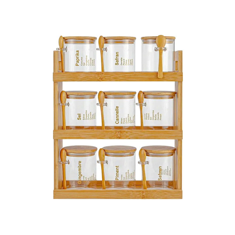 Glass Jar Organizer 9pcs with Bamboo Stand