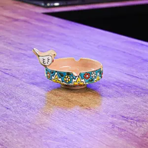 Handmade Floral Pattern Ashtray with Bird Design1